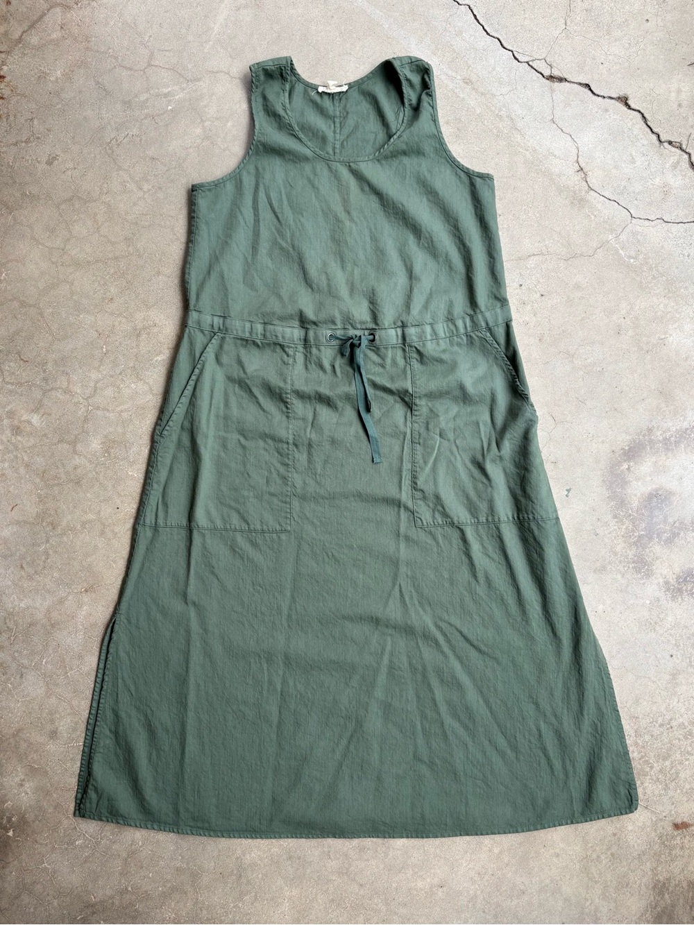 100% Organic Cotton Eileen Fisher Olive Green Tank Dress Pockets Size S/P - Picture 1 of 5